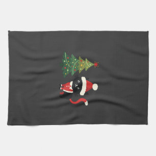 Linge De Cuisine Chat de Noël Santa Arbre Vecteur