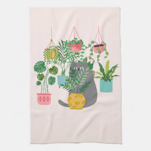 Linge De Cuisine Chat entre Plantes drôle