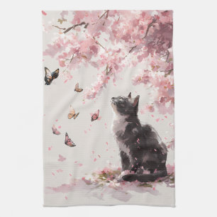 Linge De Cuisine Chat Fleur de Cerisier et Papillons (9)