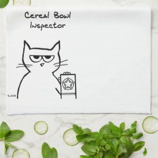 Linge De Cuisine Chat, Inspecteur de bol de céréales - Drôle servie