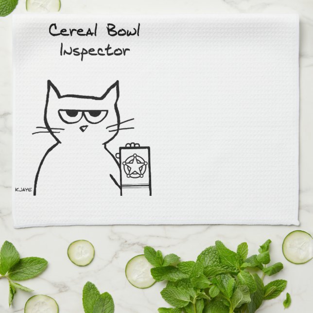 Linge De Cuisine Chat, Inspecteur de bol de céréales - Drôle servie (Plié)