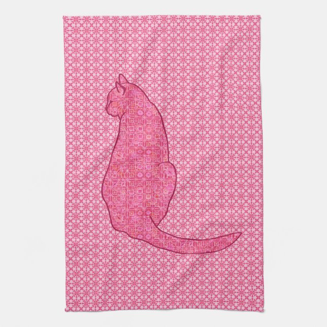 Linge De Cuisine Chat japonais - Fuchsia Pink Batik (Vertical)