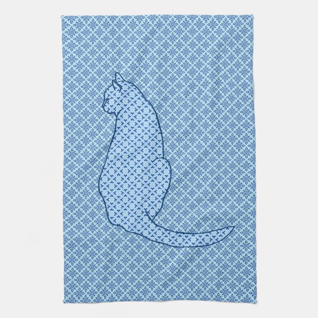 Linge De Cuisine Chat japonais - Kimono bleu (Vertical)