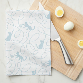 Linge De Cuisine Chat joueur et motif de boule de laine bleu clair