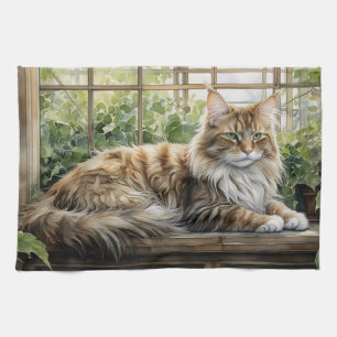 Linge De Cuisine Chat Maine Coon dans un jardin intérieur cosy