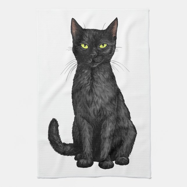 Linge De Cuisine chat noir (Vertical)