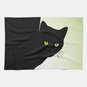 Linge De Cuisine Chat noir à oreille verte