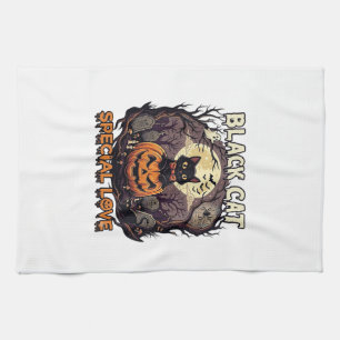 Linge De Cuisine Chat Noir Amour Spécial Halloween Citrouille Plein