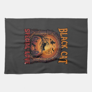 Linge De Cuisine Chat Noir Amour Spécial Halloween Lune Sorcière Ci