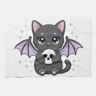 Linge De Cuisine Chat noir aux ailes de chauve-souris violettes ser