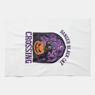 Linge De Cuisine Chat Noir Dangereux qui Traverse Halloween Citroui