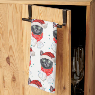 Linge De Cuisine Chat noir de Noël avec écharpe rouge