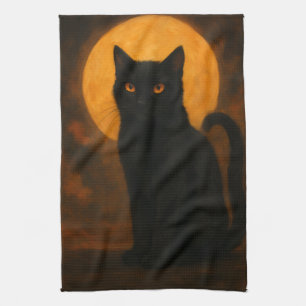 Linge De Cuisine Chat noir Halloween élégant aux yeux orange