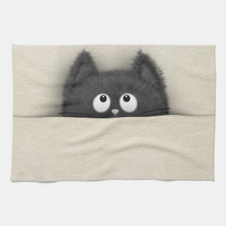 Linge De Cuisine Chat noir pelucheux mignon faisant une pointe