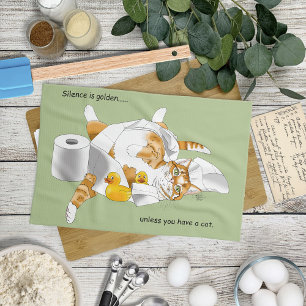 Linge De Cuisine Chat orange roux drôle papier toilette vert