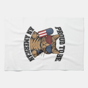 Linge De Cuisine Chat patriotique fier d'être américain vecteur vin