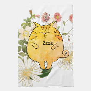 Linge De Cuisine Chat roux endormi