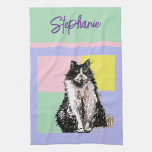 Linge De Cuisine Chat Smoking Pastel Femmes Couleurs Pastel