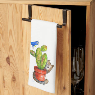 Linge De Cuisine Chat sournois avec Cactus