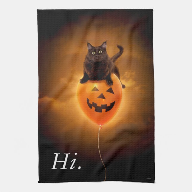 Linge De Cuisine Chat sur le ballon d'Halloween (Vertical)