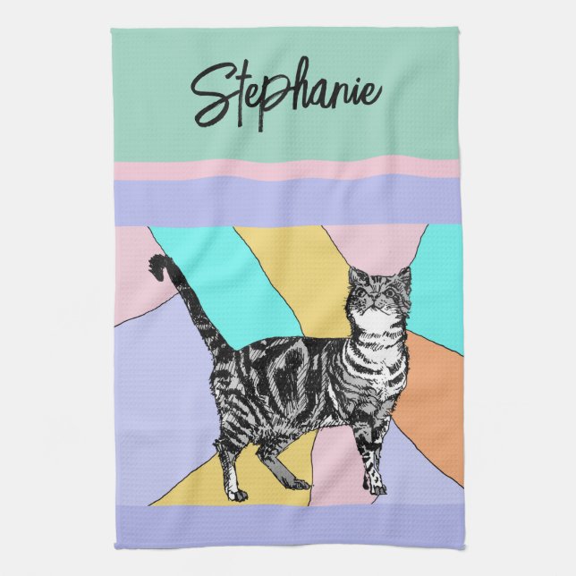Linge De Cuisine Chat Tabby Pastel Chats Femme Pastel Couleurs (Vertical)