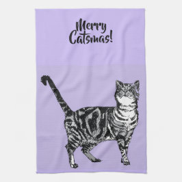 Linge De Cuisine Chat Tigre Joyeux Noël Violet Lavande Pastel