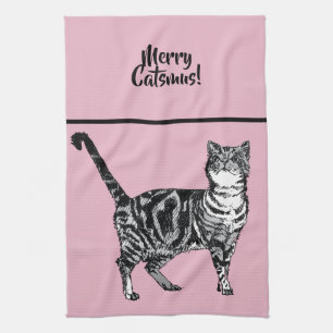 Linge De Cuisine Chat Tigre Merry Catsmus Rose Noël Chats