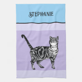 Linge De Cuisine Chat Tigré Pastel Chats Femmes Bleu Clair Violet