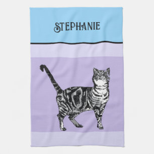 Linge De Cuisine Chat Tigré Pastel Chats Femmes Bleu Clair Violet
