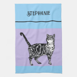 Linge De Cuisine Chat Tigré Pastel Chats Femmes Bleu Clair Violet