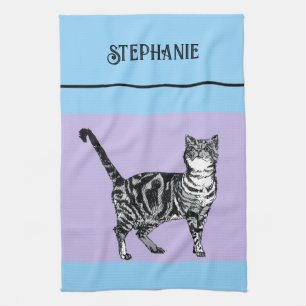 Linge De Cuisine Chat Tigré Pastel Chats Femmes Bleu Clair Violet