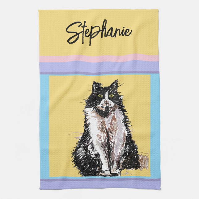 Linge De Cuisine Chat Tuxedo Pastel Chats Femme Pastel Couleurs (Vertical)