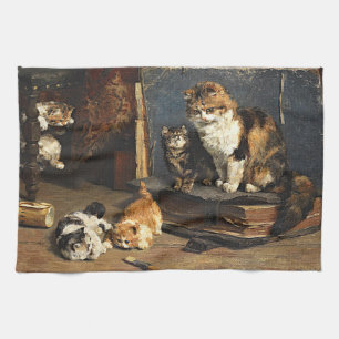 Linge De Cuisine Chat vintage orange noir et blanc avec chatons