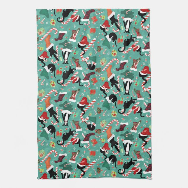 Linge De Cuisine Chats amusants et bas de Noël (Vertical)