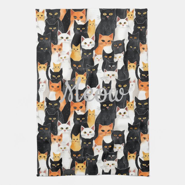Linge De Cuisine Chats blancs orange noirs (Vertical)
