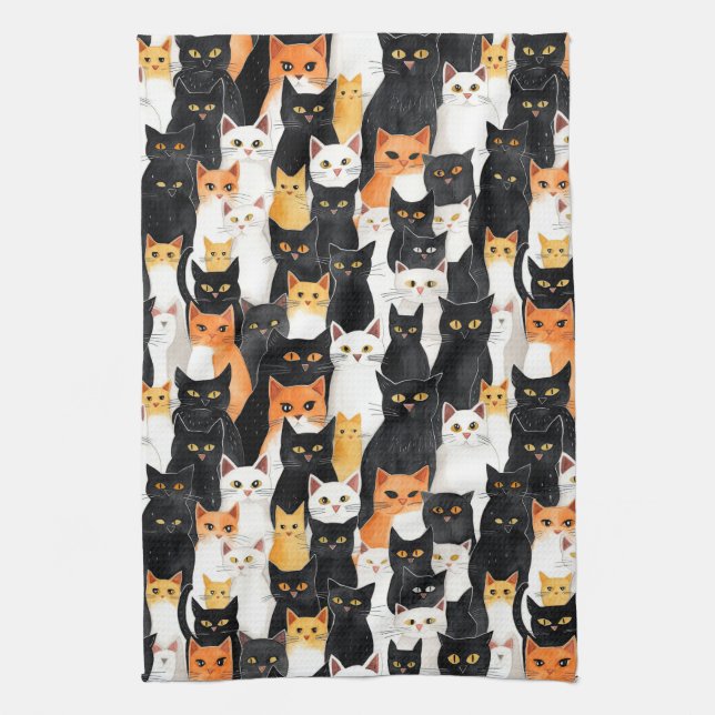 Linge De Cuisine Chats blancs orange noirs (Vertical)