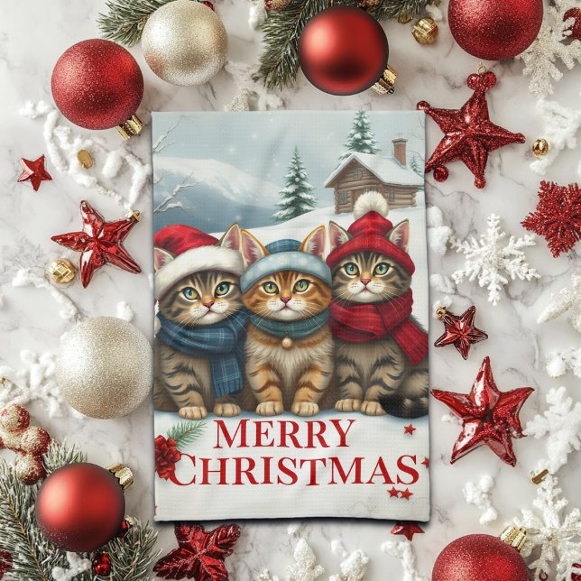 Linge De Cuisine Chats dans l'attirail hivernal Preppy et Noël Casq (Créateur téléchargé)