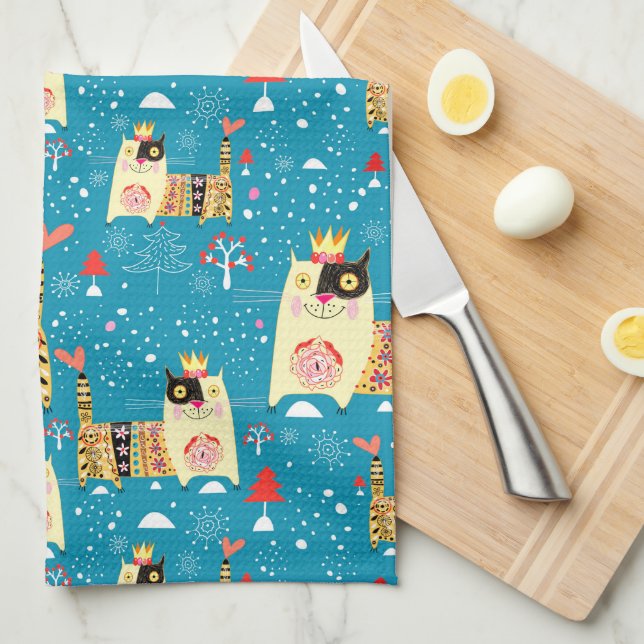 Linge De Cuisine Chats, Hippie, Chats Bohème et Esprit Libre (Quart Plié)