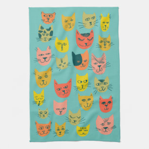 Linge De Cuisine Chats mignons colorés Chatons Turquoises