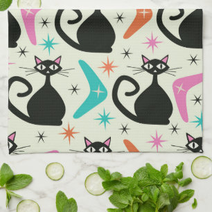 Linge De Cuisine Chats noirs atomiques de milieu de siècle avec boo
