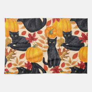 Linge De Cuisine Chats noirs et citrouilles