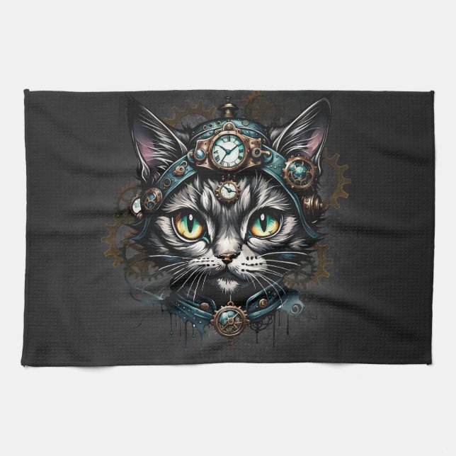 Linge De Cuisine Chatte steampunk mignonne avec des horloges et des (Horizontal)