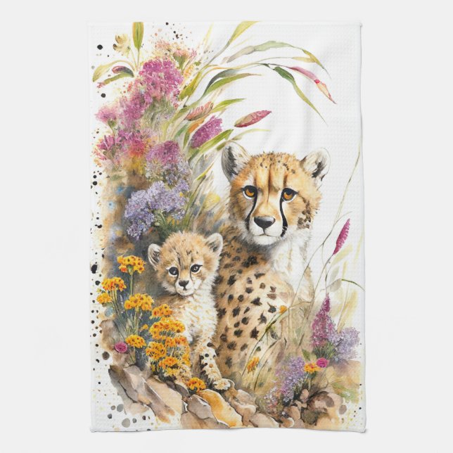 Linge De Cuisine Cheetah Baby et maman (Vertical)