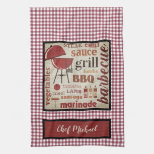 Linge De Cuisine Chef Barbecue Rouge En vichy Vérifier Personnalisé