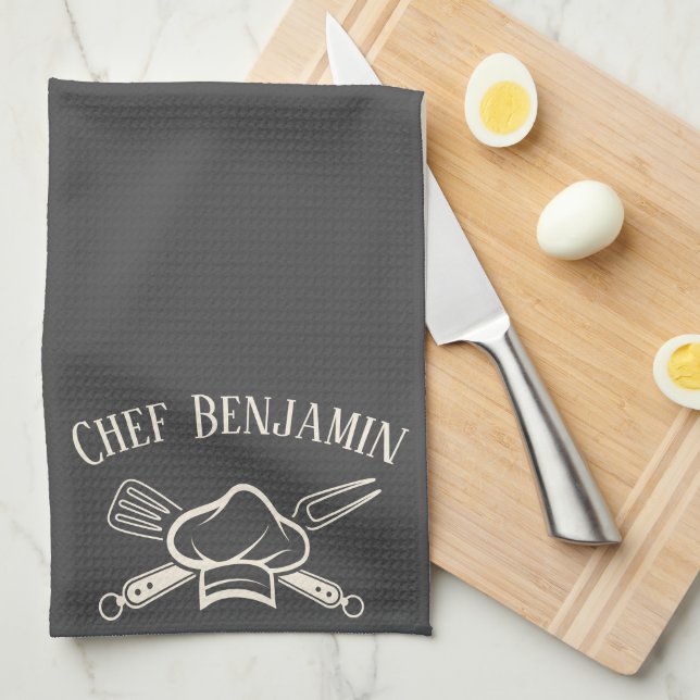 Linge De Cuisine Chef masculin Nom personnalisé Cuisine barbecue ta (Quart Plié)