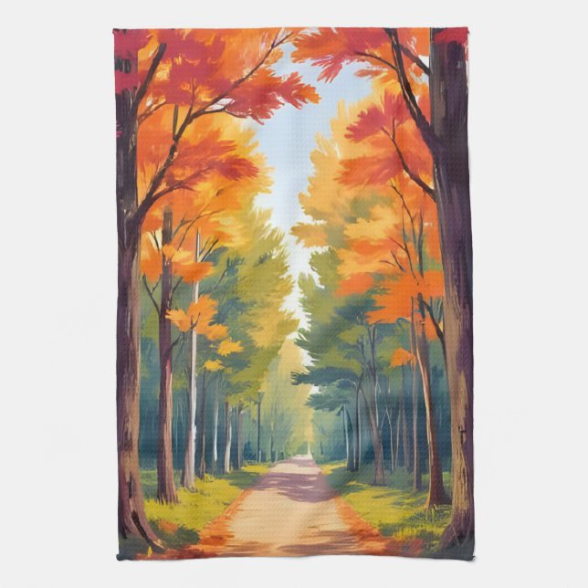 Linge De Cuisine Chemin d'automne Folithe d'automne Aquarelle Paysa (Vertical)
