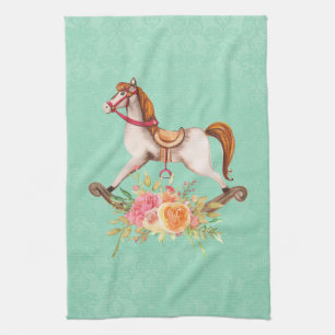 Linge De Cuisine Cheval à roche vintage avec Bouquet floral