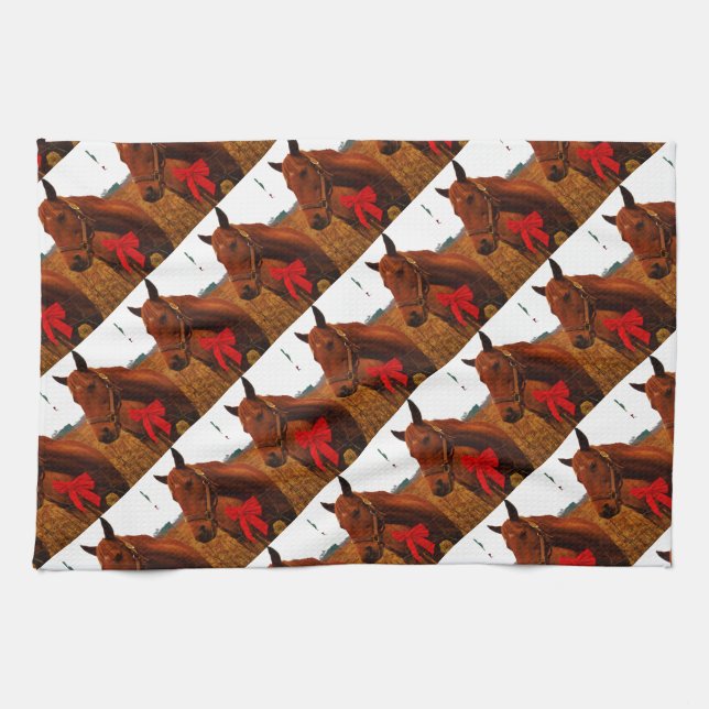 Linge De Cuisine Cheval avec Bow rouge (Horizontal)