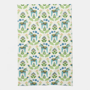 Linge De Cuisine Cheval de Dala suédois Turquoise