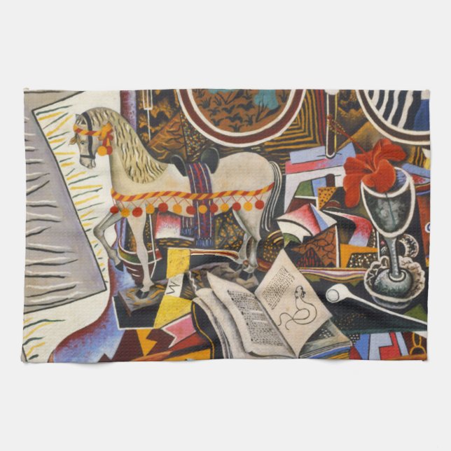 Linge De Cuisine Cheval Pipe Fleur rouge par Joan Miro (Horizontal)